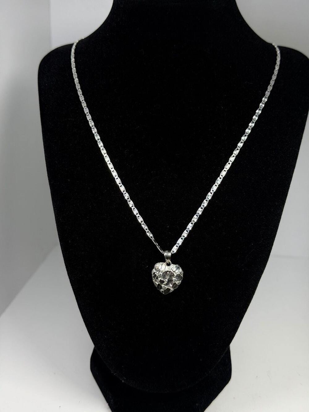 Sterling Silver 925 Nugget Heart Pendant Necklace 20 Inch Italy